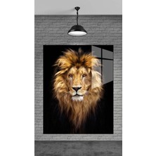 Meta Cam Aslan Dekoratif Temperli Cam Üzerine Tablo Sevgilinize Yılbaşı Hediye