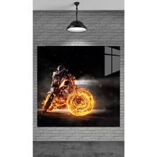Meta Cam Alev Almış Motor Görseli Temperli Cam Üzerine Tablo Sevgilinize Yılbaşı Hediye