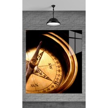 Meta Cam Muhteşem Eski Pusula Temperli Cam Üzerine Tablo Sevgilinize Yılbaşı Hediye