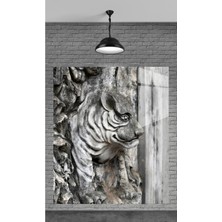 Meta Cam Heykelden Aslan Temperli Cam Üzerine Tablo Sevgilinize Yılbaşı Hediye