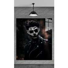 Meta Cam Dekorasyon Beyaz Maskeli Adam Temperli Cam Üzerine Tablo Sevgilinize Yılbaşı Hediye