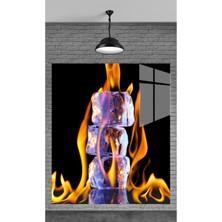 Meta Cam Muhteşem Yanan Buz Temperli Cam Üzerine Tablo Sevgilinize Yılbaşı Hediye