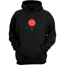 The Wert Unisex Japan Ağaç ve Ay Baskılı Siyah Normal Kalıp Şardonlu Kalın Sweatshirt