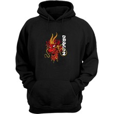 The Wert Unisex Dragon Kırmızı ve Sarı Baskılı Siyah Normal Kalıp Şardonlu Kalın Sweatshirt