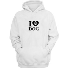 The Wert Unisex Köpekleri Seviyorum Baskılı Beyaz Normal Kalıp Şardonlu Kalın Sweatshirt