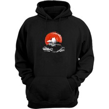 The Wert Unisex Japon Yanar Dağ Baskılı Siyah Normal Kalıp Şardonlu Kalın Sweatshirt