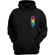 The Wert Unisex Artı, Eksi ve Çarpı Baskılı Siyah Normal Kalıp Şardonlu Kalın Sweatshirt