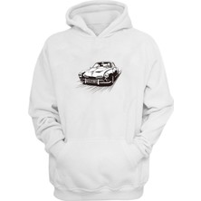The Wert Unisex Car Printing Baskılı Beyaz Normal Kalıp Şardonlu Kalın Sweatshirt