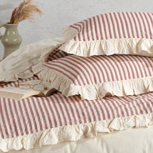 Macas Home Soil Cherry  Pamuklu Fırfırlı Ipliği Boyalı Tek Kişilik Nevresim Takımı 160*220