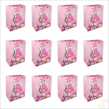 Süsle Bebek ve Parti Karton Çanta, Etek Model Pembe 23 x 18 x 10 cm - 12 Adet
