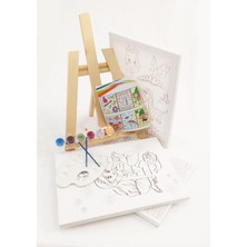 Kuytu Sanat 3'lü 30 x 40 cm Çocuk Ressam Seti - Önçizimli Tuval, 2 Adet Fırça, Palet, Boyalar ve Şövale