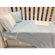 Buse Baby Home Mavi, Çocuk Çok Amaçlı Poplin , Pikeli ve Ponponlu Nevresim Takımı 6'lı Set