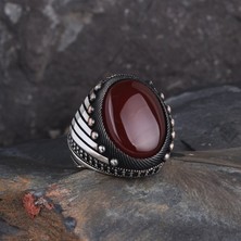 Tesbih Sepetim 925 Ayar Gümüş Oval Akik Taşlı Erkek Yüzük