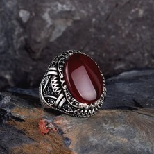 Tesbih Sepetim 925 Ayar Gümüş Oval Akik Taşlı Örgü Motifli Yüzük