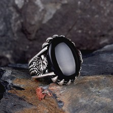 Tesbih Sepetim 925 Ayar Gümüş Onix Taşlıpençe Kartal Motifli Yüzük