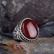 Tesbih Sepetim 925 Ayar Gümüş Oval Model Akik Taşlı Yüzük