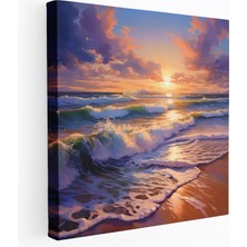 Painted Anarchy Navy Beach Sunset Kanvas Tablo - Lacivert, Gün Batımı, Kanvas Tablo, Dalgalar, 30X30 cm