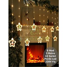 10 Saçaklı Yıldız Noel Figürlü Yılbaşı Organizasyon Konsept Süsleme 8 Mod Günışığı Perde LED Işık