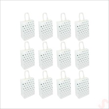 Süsle Bebek ve Parti Gümüş Puanlı Beyaz Karton Çanta, 21 x 15 x 8 cm - 12 Adet