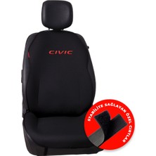 Otomind Kırmızı Civic Nakışlı Jakar Dokuma Kumaş Otomind Oto Minderi 2'li Set