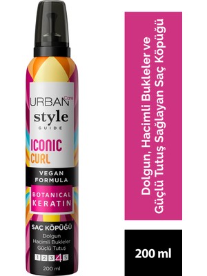 URBAN Care Style Guide Iconic Curl Hacimli Bukleler Sağlayan Saç Köpüğü-Güçlü Tutuş-Vegan-200 ml