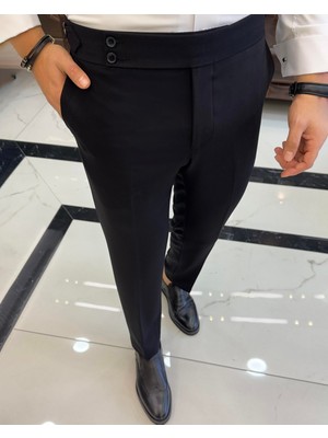 Terziademaltun Italyan Stil Slim Fit Bel Detaylı Erkek Pantolon Siyah T10560