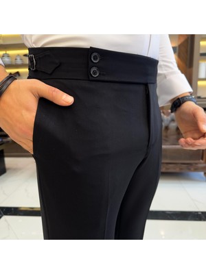 Terziademaltun Italyan Stil Slim Fit Bel Detaylı Erkek Pantolon Siyah T10560