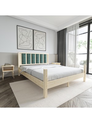 Renazzo Orion Model Çağla Yeşili Puflu Başlıklı Vernikli Çam Ahşap Karyola