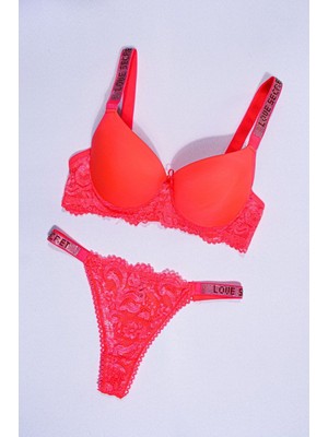 Tılsım Lingerie Kırmızı Love Secret Taşlı Desteksiz Iç Çamaşır Takımı