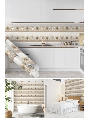 Dekoros Bej Fayans Görünümlü Yapışkanlı Folyo, Mutfak, Tezgah, Masa, Dolap Kaplama Folyosu, Isıya Dayanıklı, Su Geçirmez, Yapışkan Folyolar, Sticker, Büyük Ebatlı, Dekoros