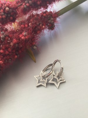 Zeta Jewel 925 Ayar Gümüş Çift Yıldız Küpe- Zirkon Taşlı Parlak ve Zarif Tasarım