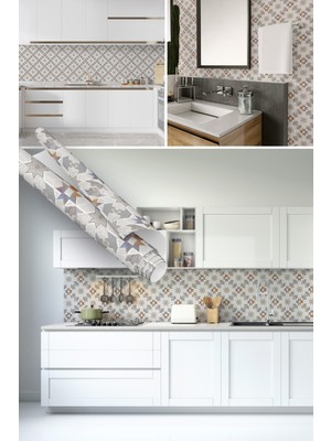 Dekoros Modern Fayans Görünümlü Yapışkanlı Folyo, Mutfak, Tezgah, Masa, Dolap Kaplama Folyosu, Isıya Dayanıklı, Su Geçirmez, Yapışkan Folyolar, Sticker, Büyük Ebatlı, Dekoros