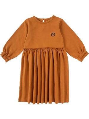 Little Gusto Fırfırlı Elbise Bebek Kiremit Organik Pamuk