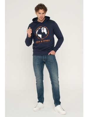 Jack & Jones Logo Baskılı Kapüşonlu Sweatshirt - Round