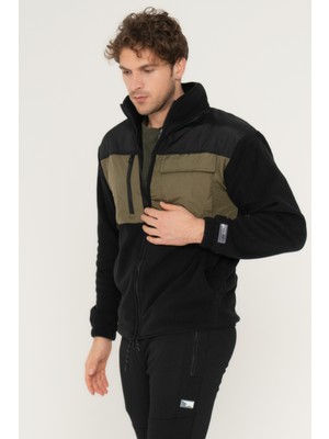 Jack & Jones Dik Yaka Rahat Kesim Siyah-Yeşil Erkek Polar 12247261