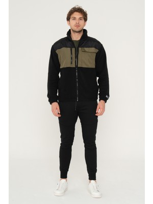 Jack & Jones Dik Yaka Rahat Kesim Siyah-Yeşil Erkek Polar 12247261