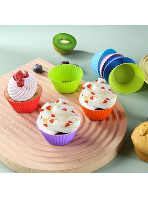 Holly Home 12'li Mini Muffin Pişirme Kalıbı, Silikon Ribanalı Kek, Cupcake, Bisküvi, Hamur Işi Renkli Kap