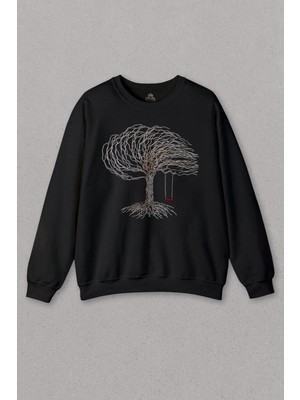 So Cool Unisex Sweatshirt Hayat Ağacındaki Kırmızı Salincak Kuru Ağaç Baskılı Sweat