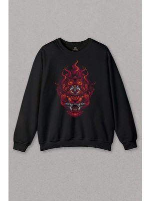 So Cool Unisex Sweatshirt Lion Fire Head Aslan Japan Maske Baskılı Sweat