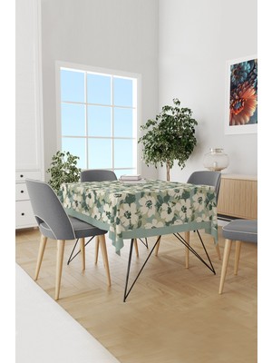 Moud's Yeşil Çiçek Desenli Süet Dertsiz Masa Örtüsü