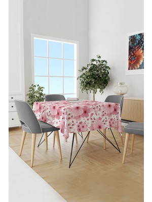 Pembe Çiçek Desenli Süet Dertsiz Masa Örtüsü