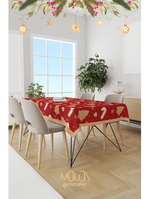 Moud's Kırmızı Yılbaşı Kurabiyeleri Desenli Süet Dertsiz Masa Örtüsü