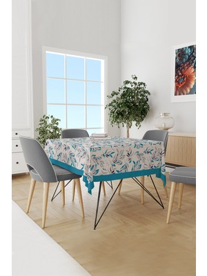 Moud's Mavi Çiçek Desenli Süet Dertsiz Masa Örtüsü