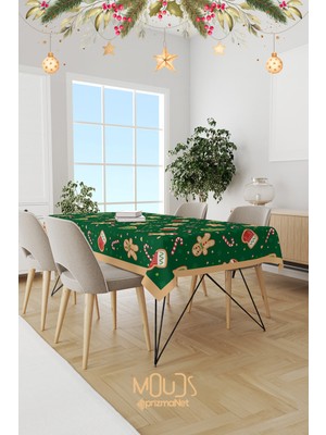 Moud's Yeşil Yılbaşı Kurabiyeleri Desenli Süet Dertsiz Masa Örtüsü