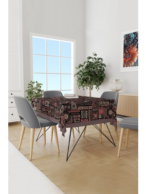 Moud's Hitit Figür Desenli Süet Dertsiz Masa Örtüsü