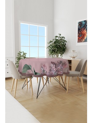 Moud's Eski Çiçek 3 Desenli Yuvarlak Süet Dertsiz Masa Örtüsü