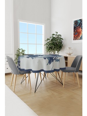 Moud's Mavi Kamuflaj Desenli Yuvarlak Süet Dertsiz Masa Örtüsü