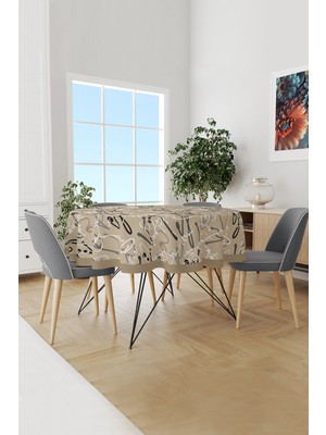 Imza Desenli Yuvarlak Süet Dertsiz Masa Örtüsü