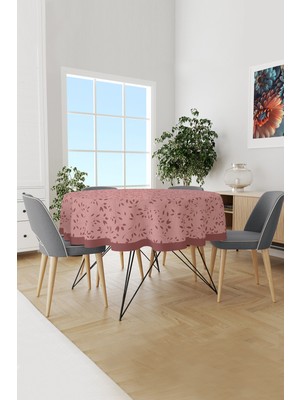 Moud's Bordo Ağaç Dalları Desenli Yuvarlak Süet Dertsiz Masa Örtüsü