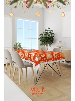 Moud's Turuncu Yılbaşı Kurabiyeleri Desenli Süet Dertsiz Masa Örtüsü